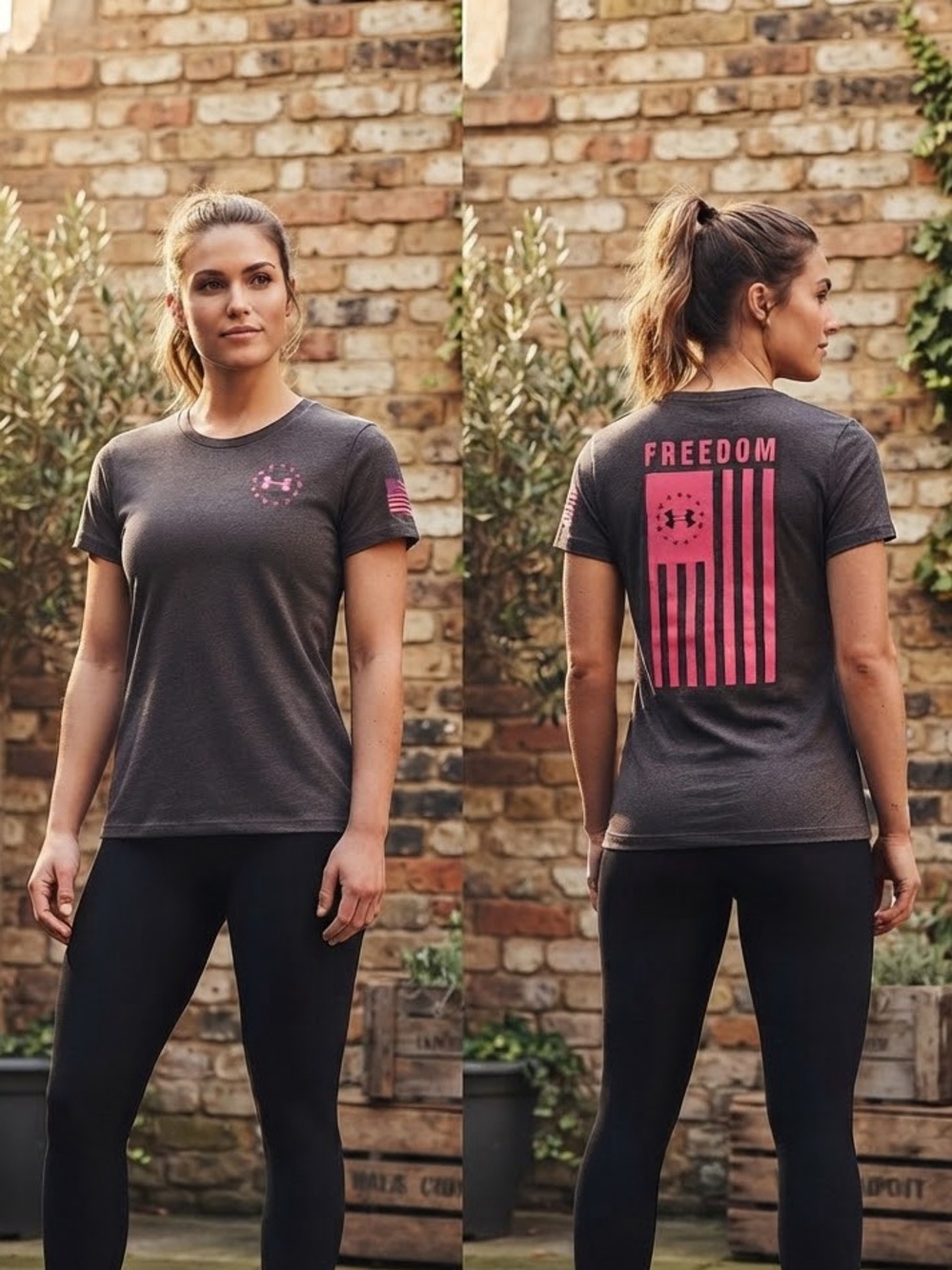 Under Armour Charcoal Short-Sleeve Tee with Pink Freedom Graphic
